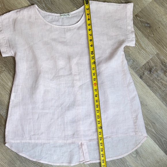 Terzo Millennio Top Small Beige 100% Linen Button Back Hi Low Hem Pullover Shirt - Picture 12 of 16